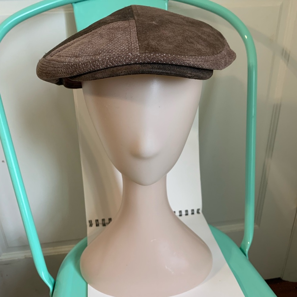 Stetson Brown Leather Patchwork Newsboy Cap Hat XL